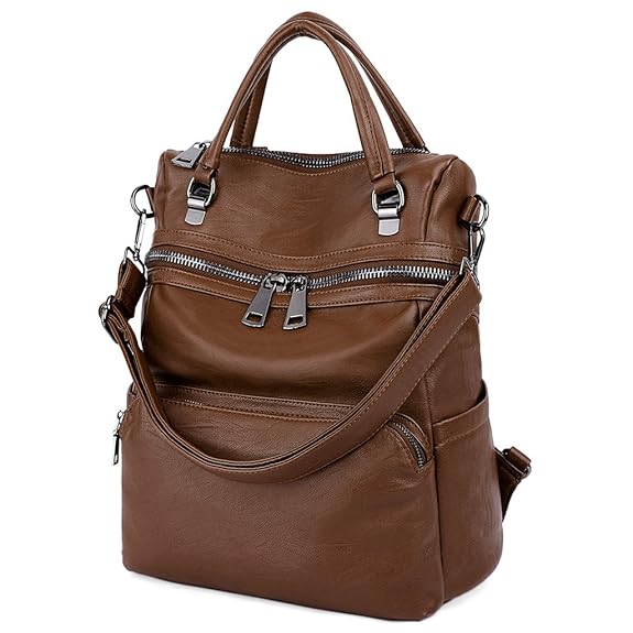 UTO Gross Size-UTO Damen Rücksack Purse PU gewascht Leder Frau Rucksack Schultertasche braun