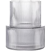 YANWE1 Black Glass Vase, Ribbed Glass Vase for Tulips, Flower Vases for Bouquet, Black Modern Vases for Living Room, Dining Table, Entryway, Mantle, Shelf, Wedding, Office, 7.5 Inches