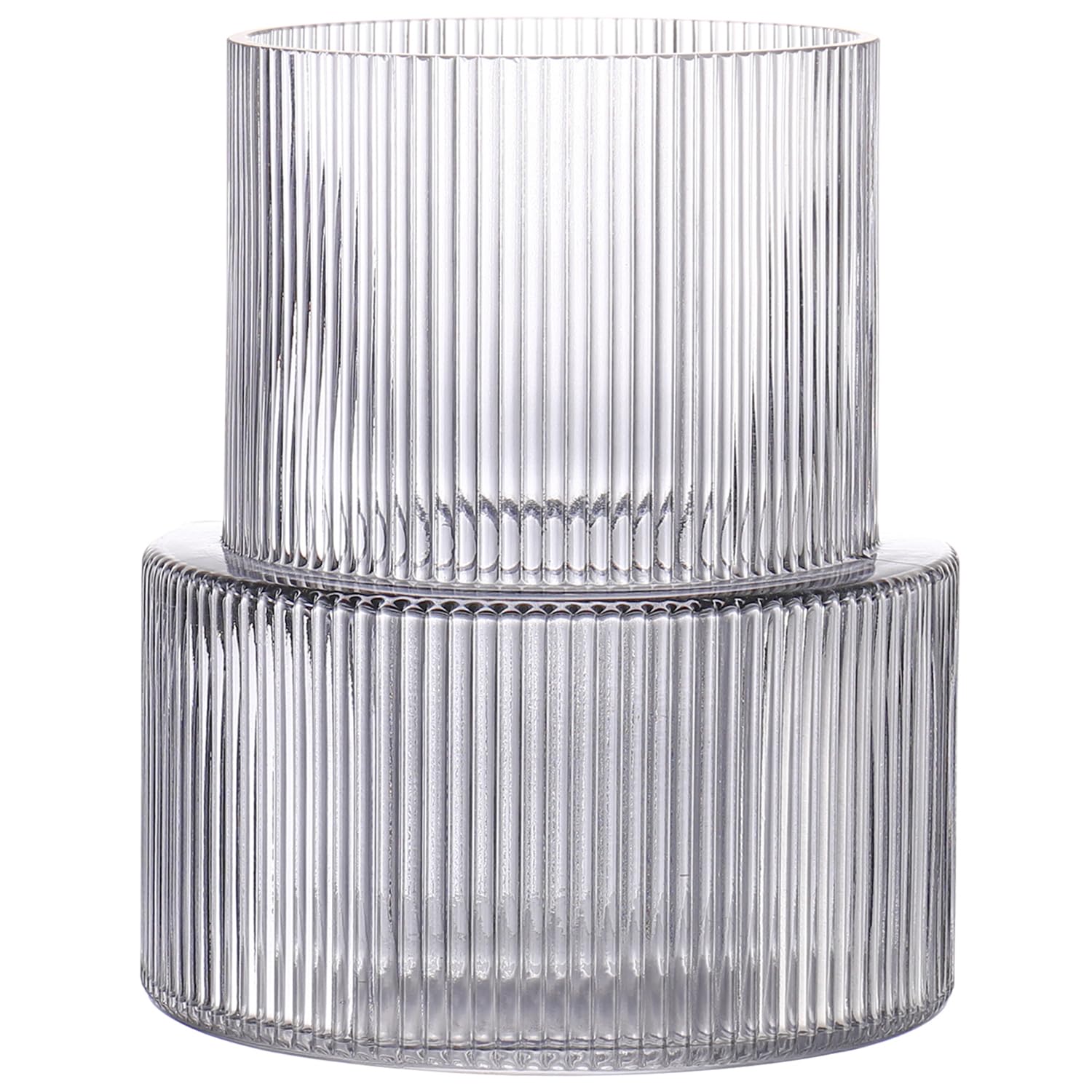 Photo 1 of YANWE1 Black Ribbed Vase, Black Vase for Flowers, Flower Vases for Bouquet, Modern Glass Vases for Living Room, Dining Table, Entryway, Mantle, Shelf, Wedding, Office, 7.5 Inches
