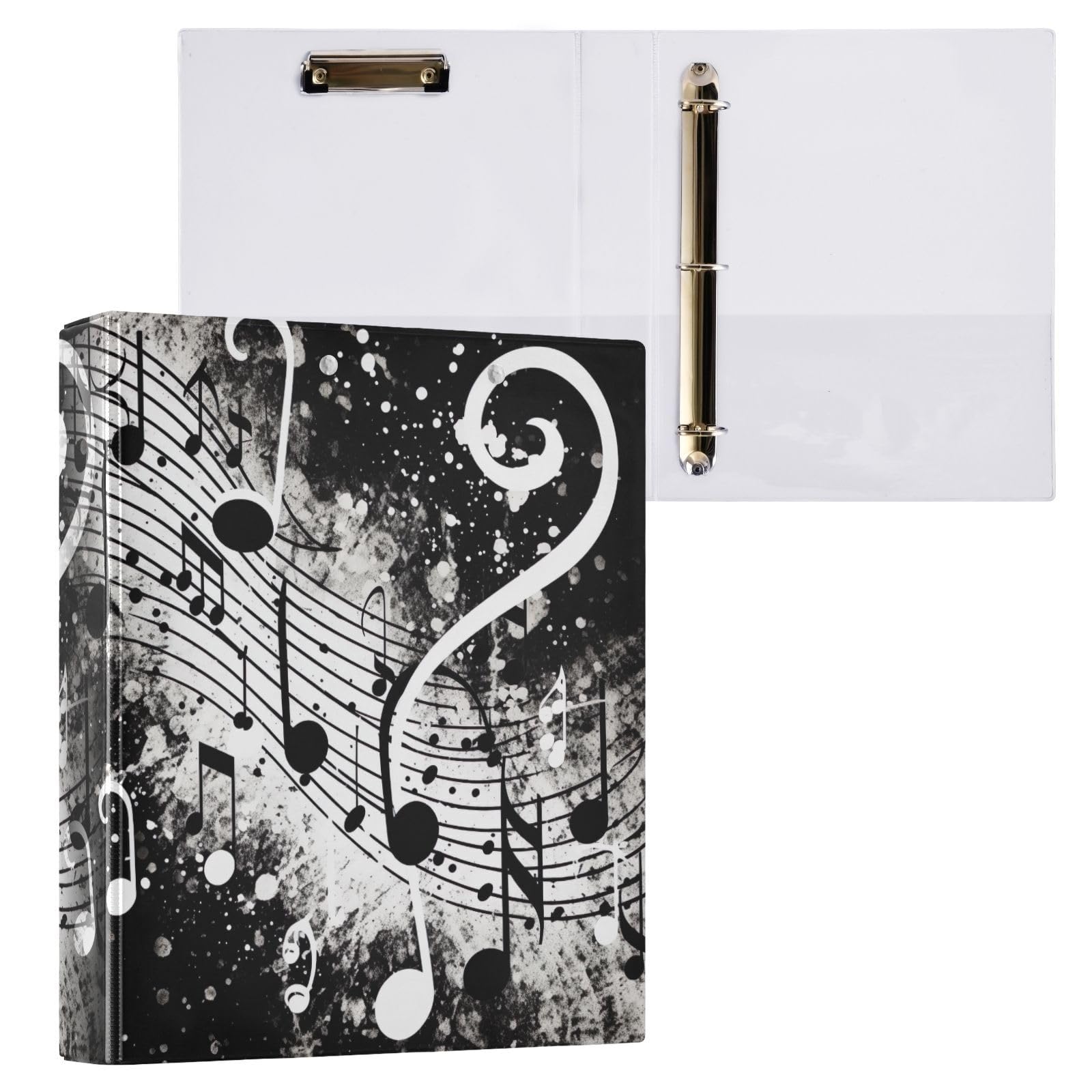 xigua Black Music Notes A4 Ring Binders, A4 Folders 3 Ring Binder to Hold 200 Sheets, D Ring Binders with Clipboard for Home Office Supplies 1 Pack