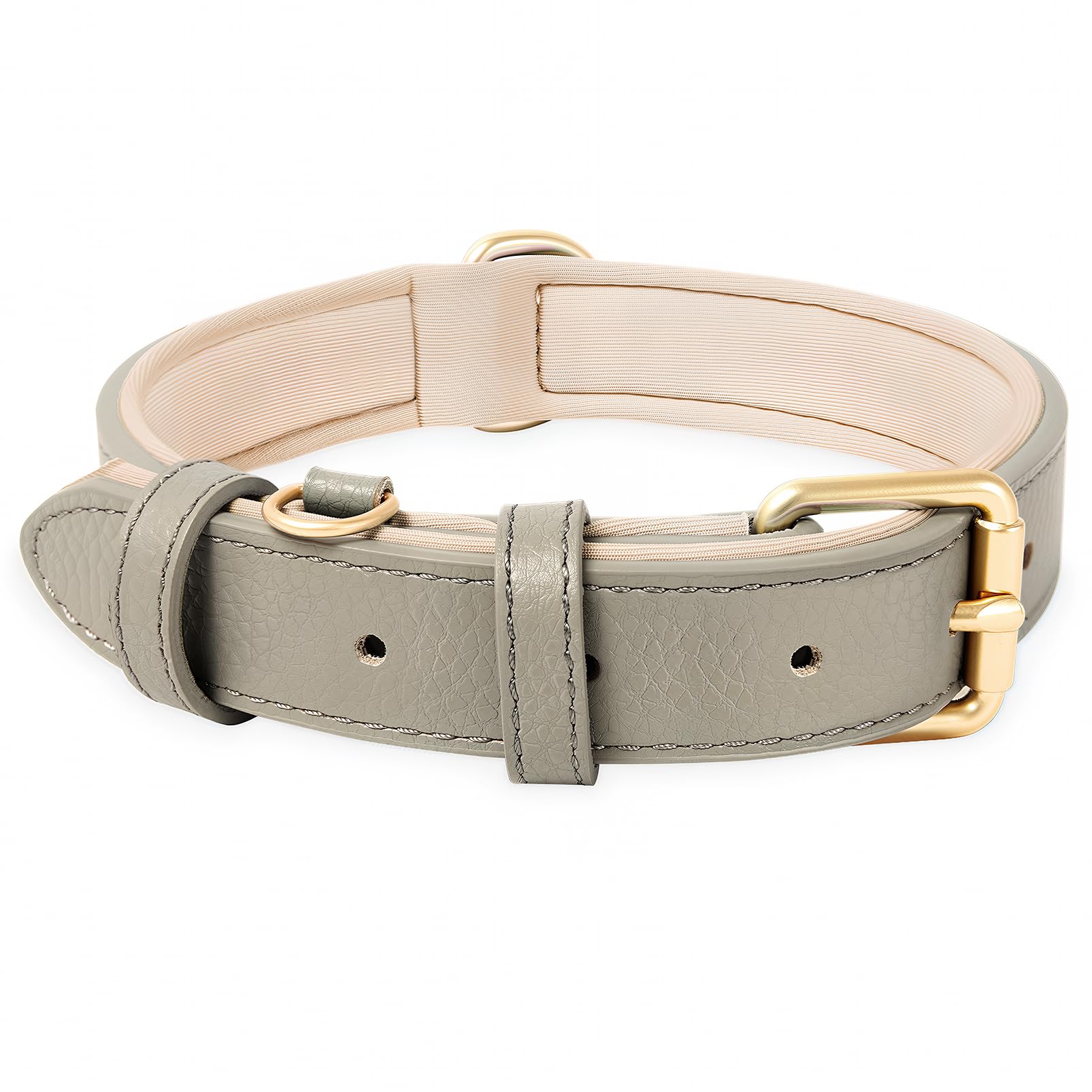 HEELE Soft Leather Dog Collar Breathable Padded with D Ring, New Pad Colour, Adjustable Classic Dog Pet Collar for Small Medium Large Dogs, New Grey, XS — image 1