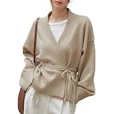 WDIRARA Women's Wrap Tie Front Cardigan Long Sleeve Belted Sweater | V Neck, Tie Side, Knit Top, Casual, Elegant