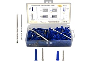 Kevinrooty Conical Concrete Wall Anchors and Screws Kit,240 Pcs Wall Anchors and Self Tapping Screw with 2 Pcs Masonry Drill Bits,for Stucco Concrete Masonry Brick Wall.