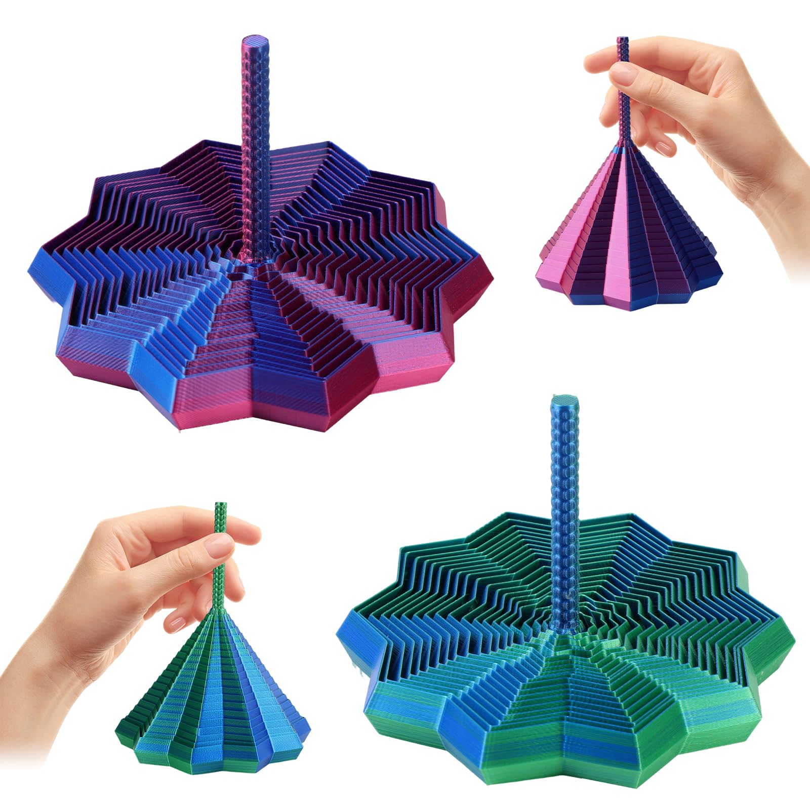 Photo 1 of 2Pcs 3D Printed Expanded Sensory Fidget Star, Expandable 4.3 Inch Fractal Fidget Toys Octagonal with Handle, Colorful Whirling Spiral Design for Stress Relief (Blue-Purple + Blue-Green)