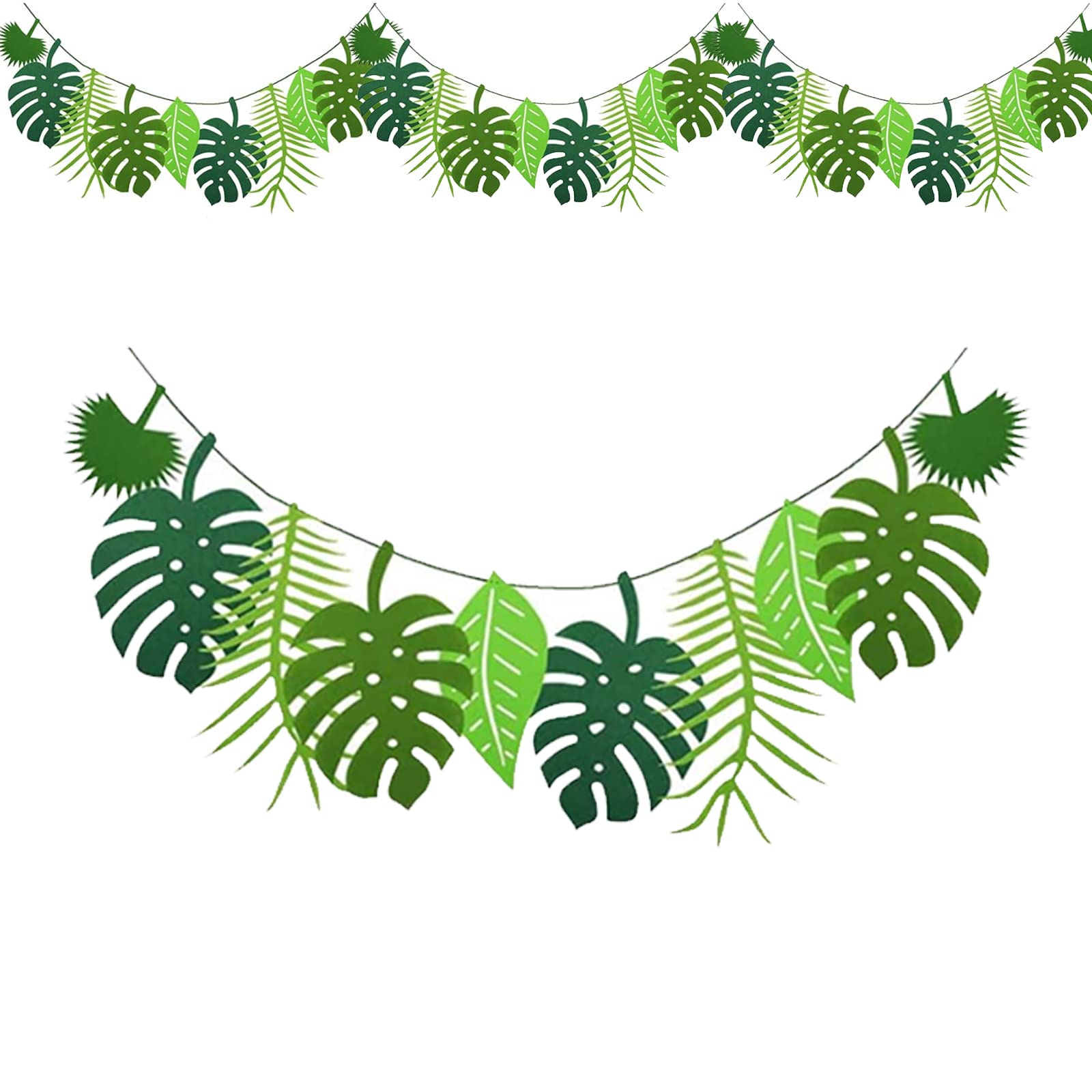 Pack of 4 Tropical Leaf Banner Garland, Hawaiian Party Decoration, Tropical Leaf Banner, Suitable for Birthdays, Festivals, Tropical Theme Parties