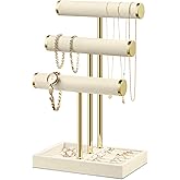 Josmimic Bracelet Holder Jewelry Organizer Display - 3 Tier T Bar Velvet Stand, Beige Jewelry Storage for Bracelet, Necklaces, Watches