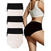 Buankoxy Women High Waist Cotton Full Coverage Briefs Soft Stretch Panties Underpants 6 Pack