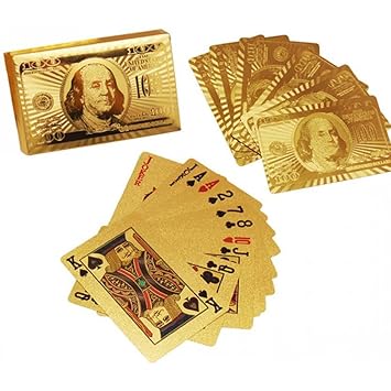BERRY Gold Plated Card 100 Dollar -Gold 24K Gold Plated Standard Sized Playing Cards, Full Set of 52 Cards(Pack of 1)
