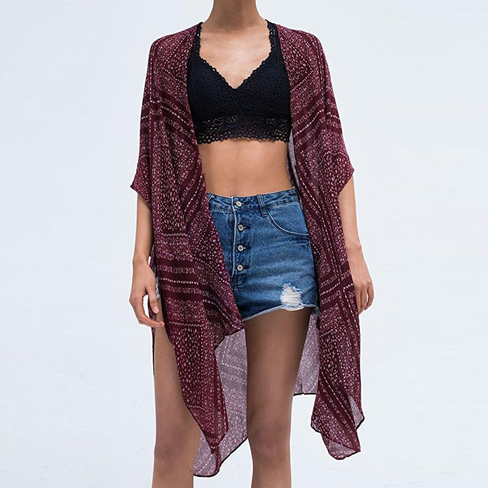 Kimono Femme Vestes Boheme Kimono Plage Beachwear Vetement De Vacances Gilet Robe Femme Tunique Ete Vestes Printemps Cardigan Cape Mousseline De Soie Manteau Chemise Voyage Maillot De Bain Couvertur Manteaux Et Blousons