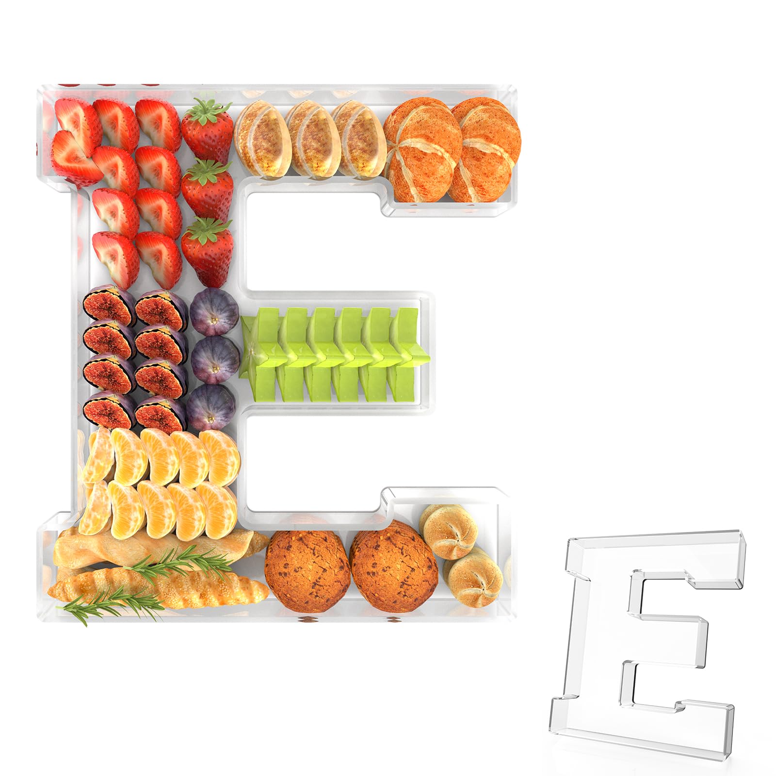 Photo 1 of 11" Acrylic Letter Charcuterie Tray, Charcuterie Letters Fillable Box for Food, Reusable Serving Cake Candy Dish Display Tray for Birthday Anniversary Party Decoration (Letter E)