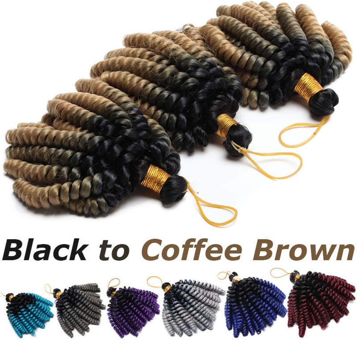 6 inch Ombre Jumpy Wand Curl Braids Hair Extensions JAMAICAN BOUNCE Braiding Hair Crochet 20 Strands 3 packs Dark Black to Coffee Brown