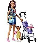 Barbie Skipper Babysitters Inc 2 Dolls &amp; Accessories Set with Brunette Skipper Doll, Small Doll &amp; Bouncy Stroller (Amazon Exclusive)
