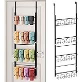 SWTYMIKI 4-Tier Water Bottle Organizer – Over the Door Stanley Cup Holder, Cup Organizer for Door or Wall Mount Option, Stanley Accessories for Pantry, Dorm, Office, RV Use, Black