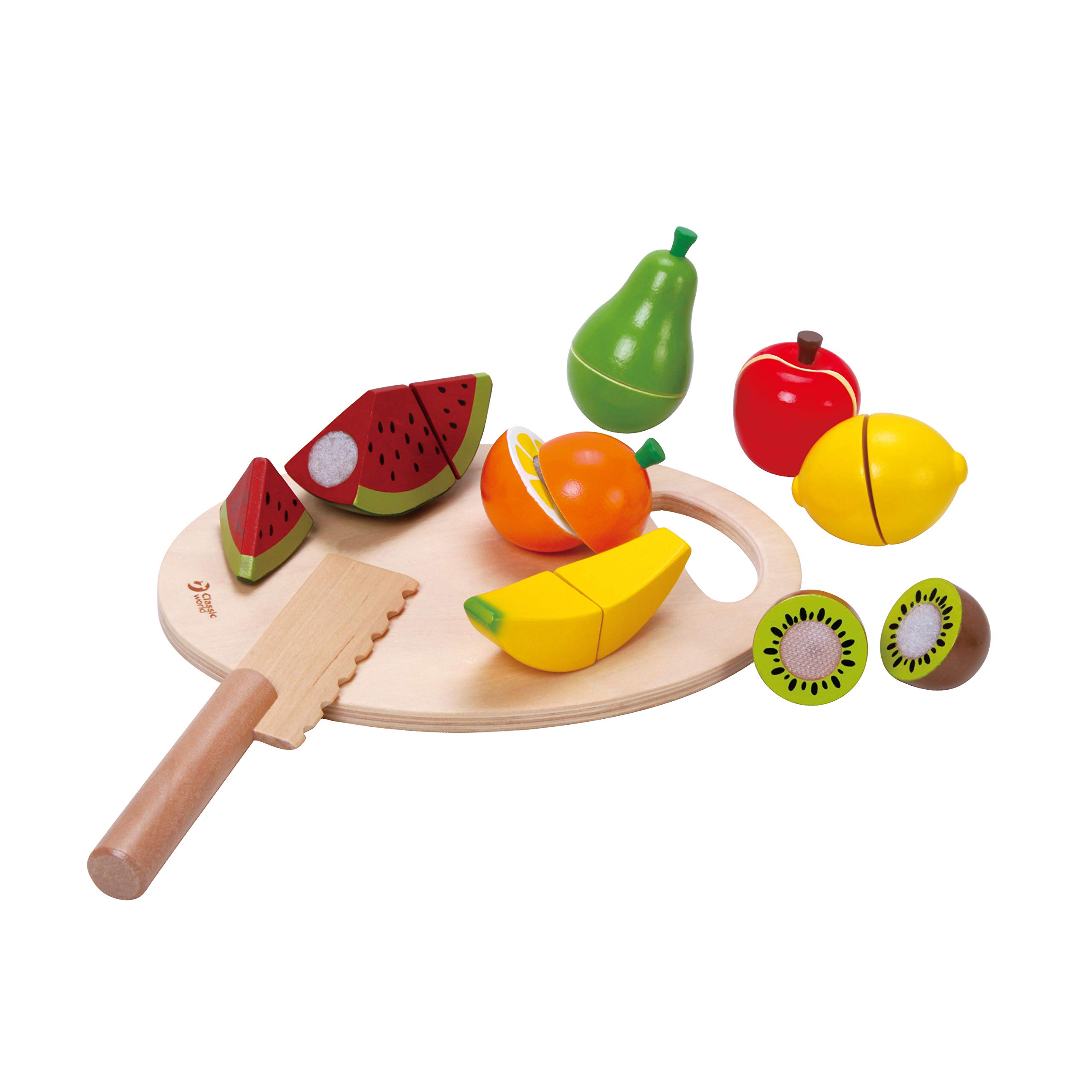 Classic World - Wooden Play Food - Cut Fruit with Cutting Board - Wooden Cutting Fruit and Veg Toys - Fruit Set for Pretend Role Play - Suitable for 2+ Year Olds