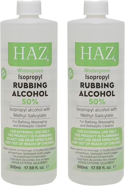 HAZ 50% Isopropyl Rubbing Alcohol Winter Green 500ml 2 Pack First Aid