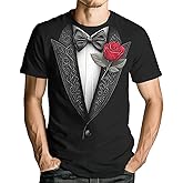 GHUALURU Tuxedo T-Shirt | Short Sleeve Funny Tux with Bowtie Tee Shirt for Men Women