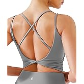 BRXL Womens Twist Back Sports Bra Buttery Soft Low Impact Yoga Bra Removable Pads Scoop Neck Crop Top Pilates Lounge