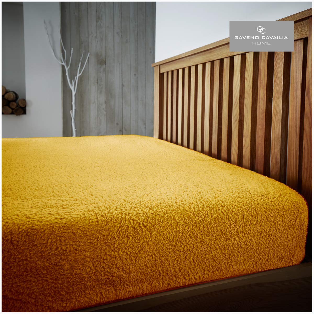 GC GAVENO CAVAILIA Easy Care Luxury Fleece Teddy Plain Fitted, Soft & Cosy Sheet Thermal Warm Fluffy Bedding, Single size, Polyester, New Ochre
