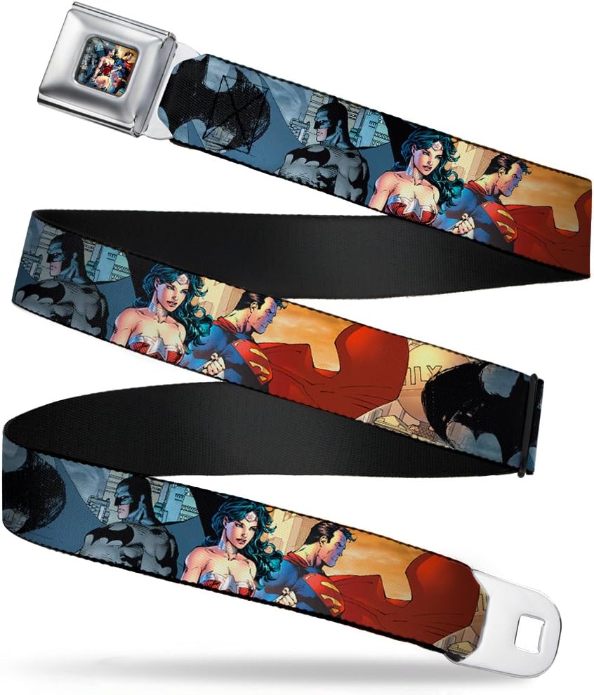Buckle-DownSeatbelt Belt - DC Comics Trinity Group Pose/Logos - 1.0" Wide - 20-36 Inches in Length