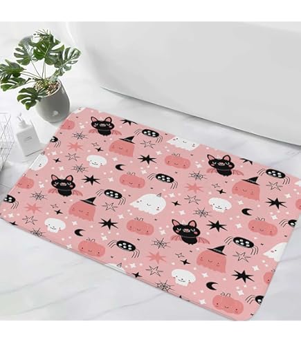 Halloween Bath Mat – Pink & White Ghost Design, Non-Slip, 19.7\" X 31.5\", Microfiber Rug For Bathroom & Entryway