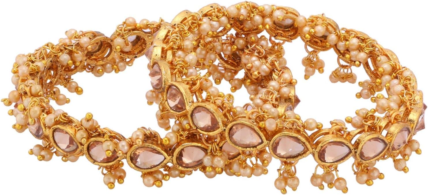 Archi Collection Fancy Party Gold Plated Traditional Kundan Pearl Bangle Kada Set Jewellery (2 pc)