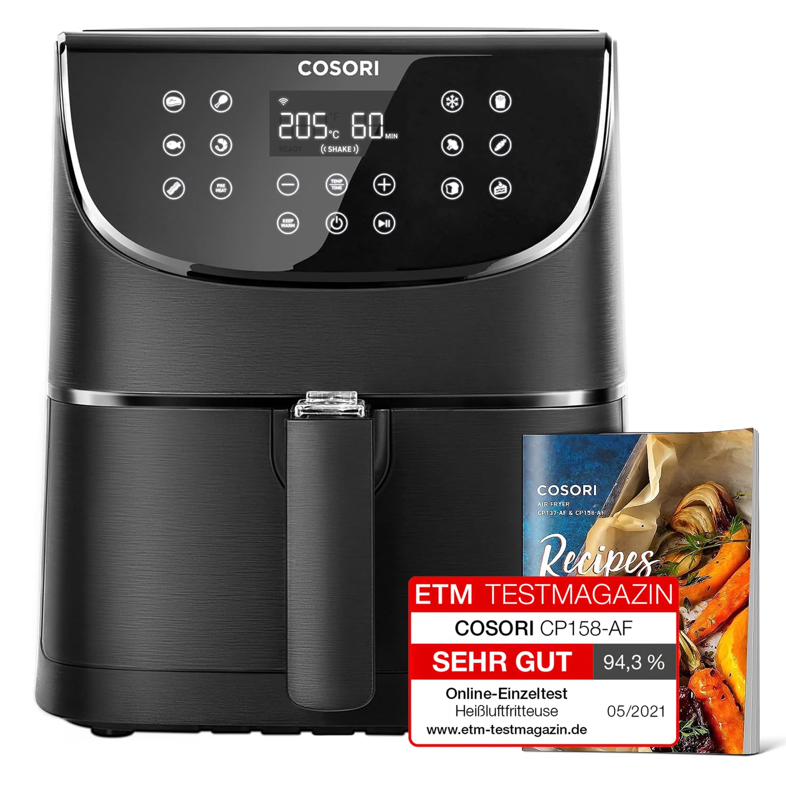 COSORI Air Fryer 5.5L Capacity,Oil Free, Energy and Time Saver with 11 Presets with 100 Recipes Cookbook, Non-Stick, Dishwasher Safe Basket,1700-Watt, CP158-AF, Black
