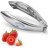 Strawberry Huller, 304 Food-Grade Stainless Steel Stem Remover with Safety Lock, Ergonomic Non-Slip Grooved Handle, Dishwashe