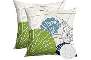OTOSTAR Pack of 2 Outdoor Throw Pillow Covers 16x16 Inch Waterproof Seashell Coral Starfish Decorative Pillow Covers Garden D