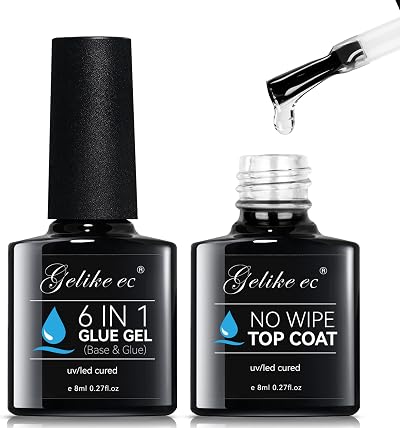 gelike ec 6 in 1 Nail Glue Gel Base Coat Top Coat Set 2x8ml Ultra Shine