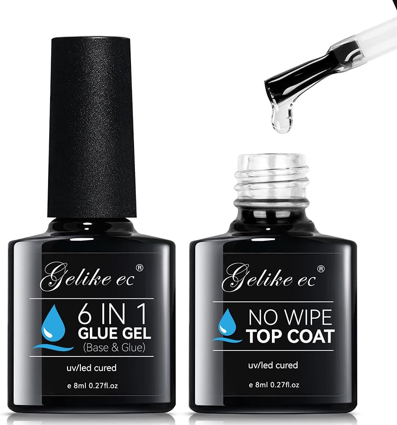 gelike ec 6 in 1 Nail Glue Gel Base Coat Top Coat Set 2x8ml Ultra Shine