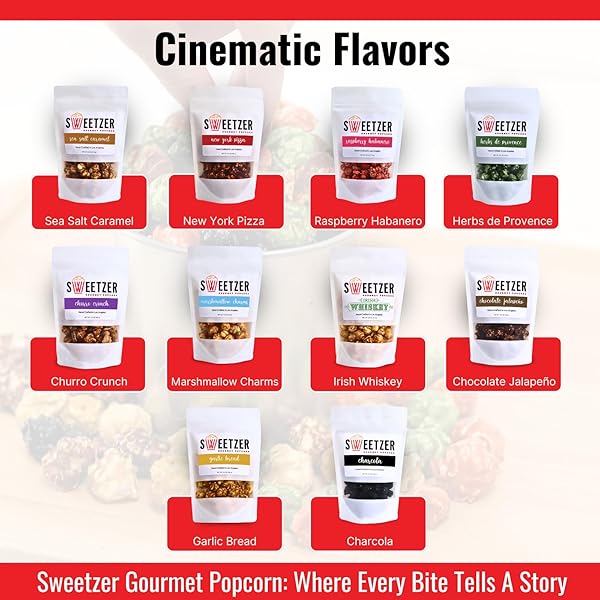 SWEETZER GOURMET POPCORN GARLIC BREAD, AUTHENTIC FIRST OF ITS KIND FLAVOR MADE WITH REAL INGREDIENTS, PERFECT SNACK FOR PARTIES AND MOVIE NIGHTS