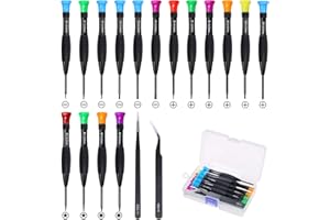 Screwdriver Set, FIXITOK 18Pcs Magnetic Small Screwdrivers with Flathead Phillips Screwdrivers Pentalobe Torx Star Screwdrivers Tweezers in Different Sizes Colors for Repairing Eyeglass Phone Watch