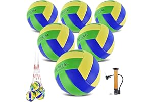 ELKCIP 6 Pack Volleyballs Official Size 5, Waterproof Soft Bulk Recreational Volley Balls with Pump and Net Bag for Indoor Outdoor Beach Pool Water Sand Game Training Match for Beginner Teenager