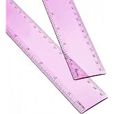 EBOOT 2 Pack Plastic Ruler Straight Clear Measuring Tool, Pink, 12 Inch | with Inches and Centimeters, Easy to Read Markings, Transparent Plastic Drafting Measuring Ruler