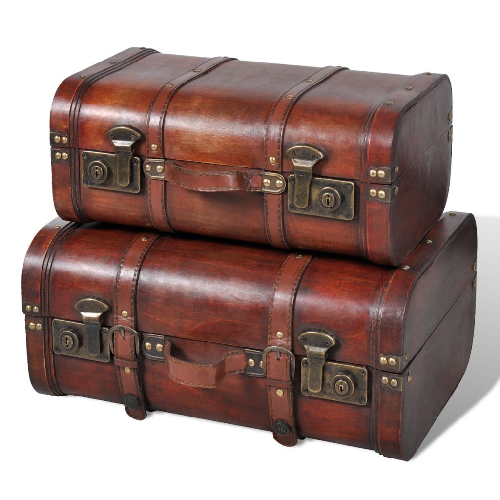 vidaXL 2x Wooden Treasure Chest Vintage Brown Storage Box Ottomans