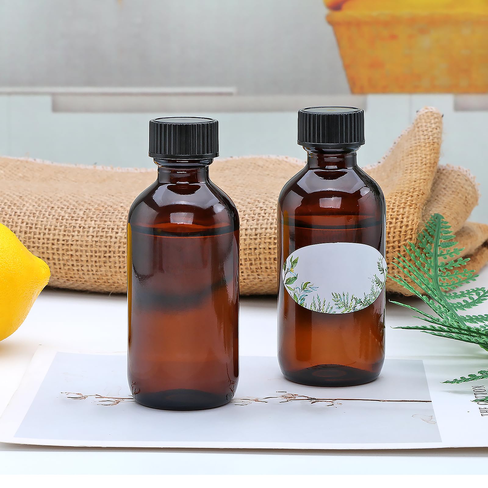 Maredash Maredash 2 oz Amber Glass Bottles, Small Boston Round Glass Bottles (80 Pack) with Leak-proof Caps, Refillable Container for Homemade Extract, Essential Oils, Herbal Medicine and More