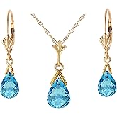 Galaxy Gold GG 14k Solid Gold Jewelry Set: Natural Briolette Blue Topaz Pendant Necklace and Dangle Earrings