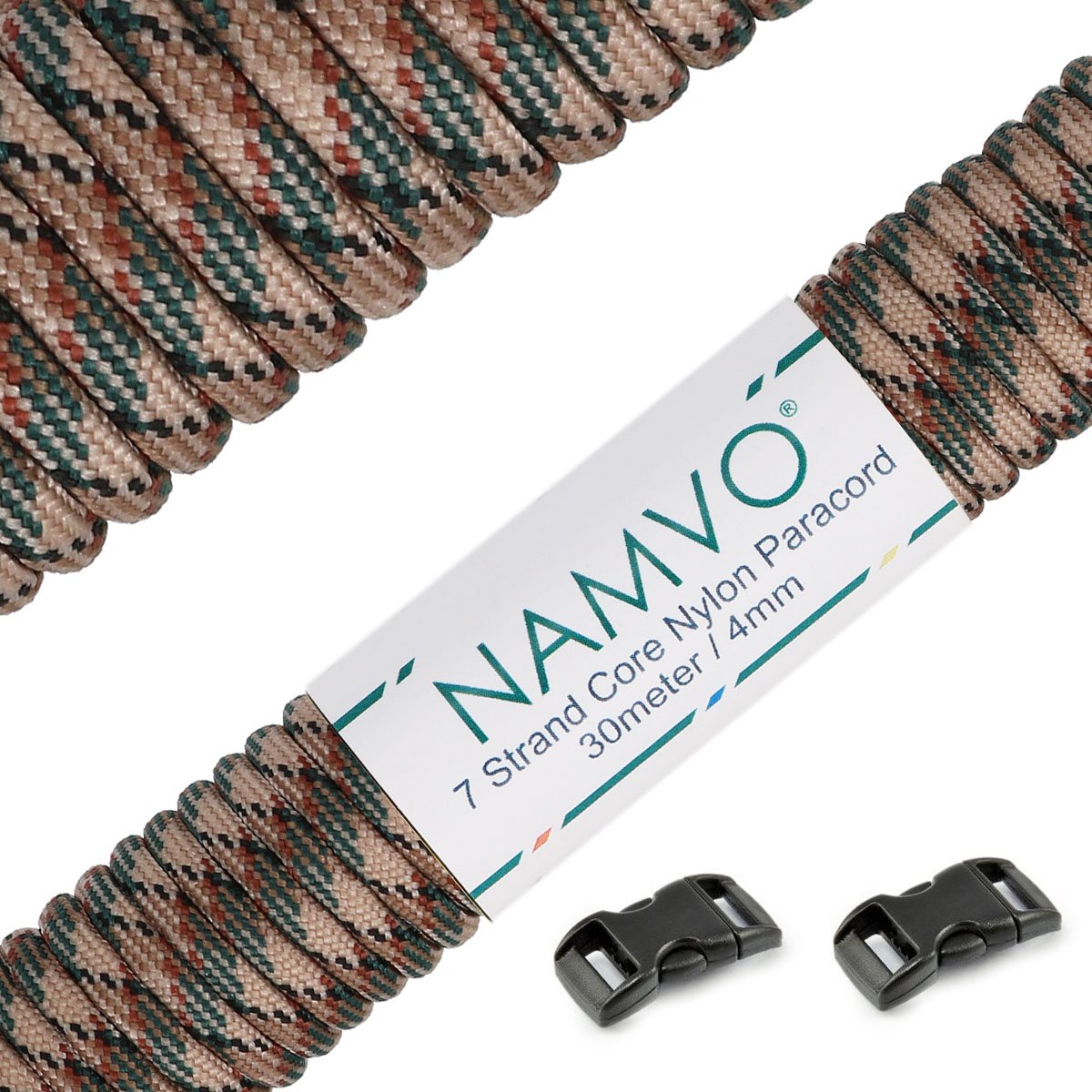 Namvo 550 Paracord Mil Spec Type III 7 strand parachute cord Total Length 100ft / 30 Meters, Dark Green Camo