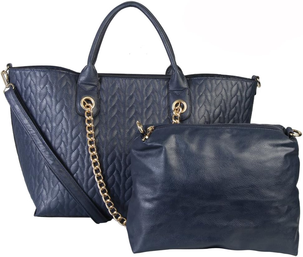 Diophy PU Leather Tote Satchel Large Womens Purse Handbag Accented with Metal Chain Top Handle with Removable Strap MD-2732