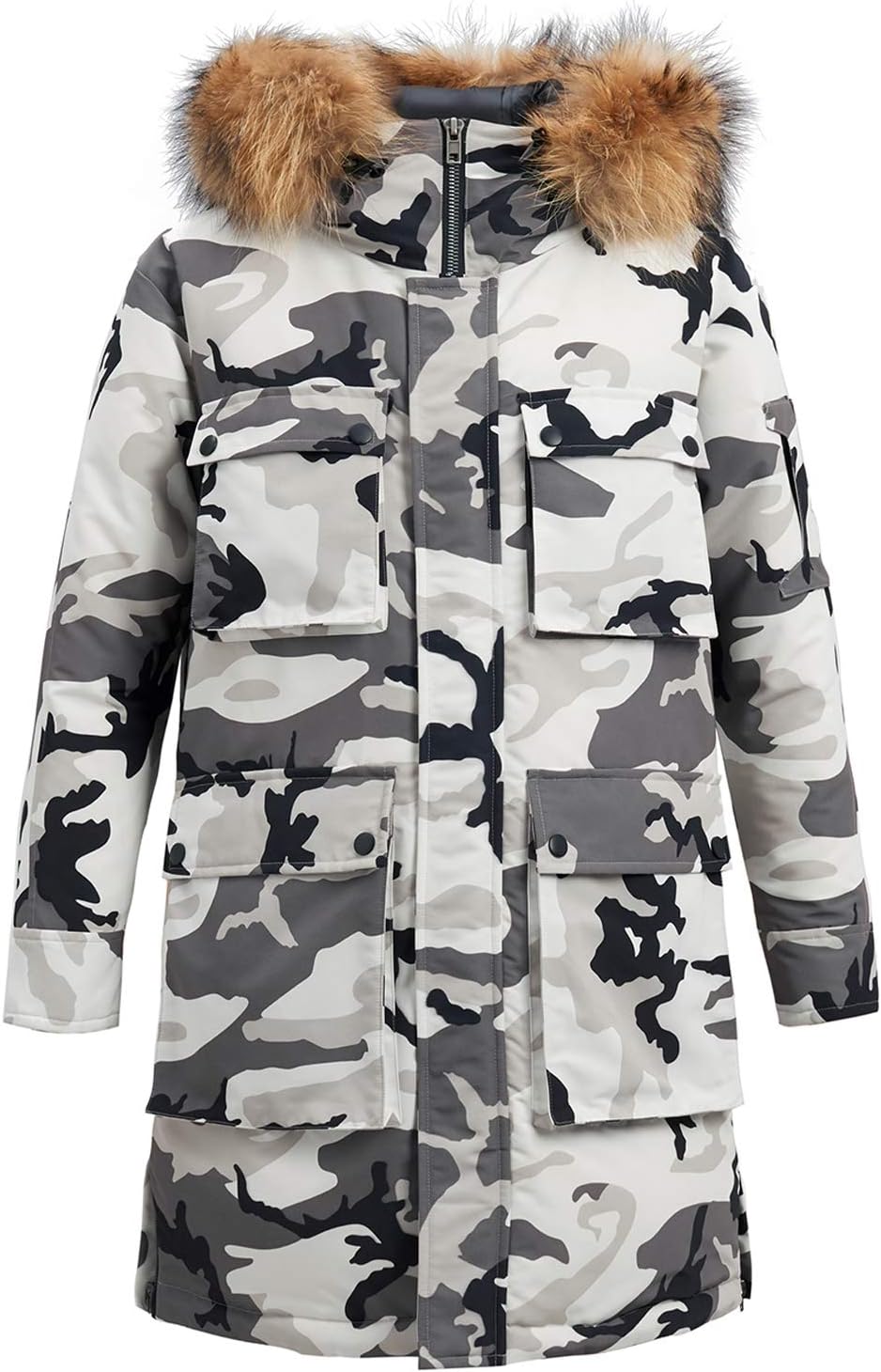 Men's Down Jacket Camo Hooded Puffer Coat Thick Warm Winter Long Parka Outwear L