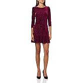 Tommy Hilfiger Womens 3/4 Sleeve Crew Neck Double Ruffle Hem Velvet Burnout Shift Mini Dress