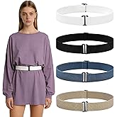 ZJO Elastic Belts for Women, Invisible Stretch Belt with Flat Buckle, Adjustable No-Show Waistband for Jeans, Pants, Dresses, 4 Pack Mixed Colors