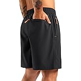 Pudolla Men's Athletic Hiking Shorts Lightweight Workout Gym Shorts for Men Outdoor Casual Travel with 3 Zipper Pockets