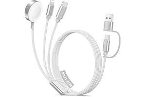 XIWACHREGE Travel Essentials for Apple Watch Charger, 3 in 2 USB C Cable for Type C/L-Port Devices, Multi Charging Cable Cord, Camping Essentials, Magnetic iWatch Charger for Ultra/SE/10-1&iPhone 17-12-4FT White
