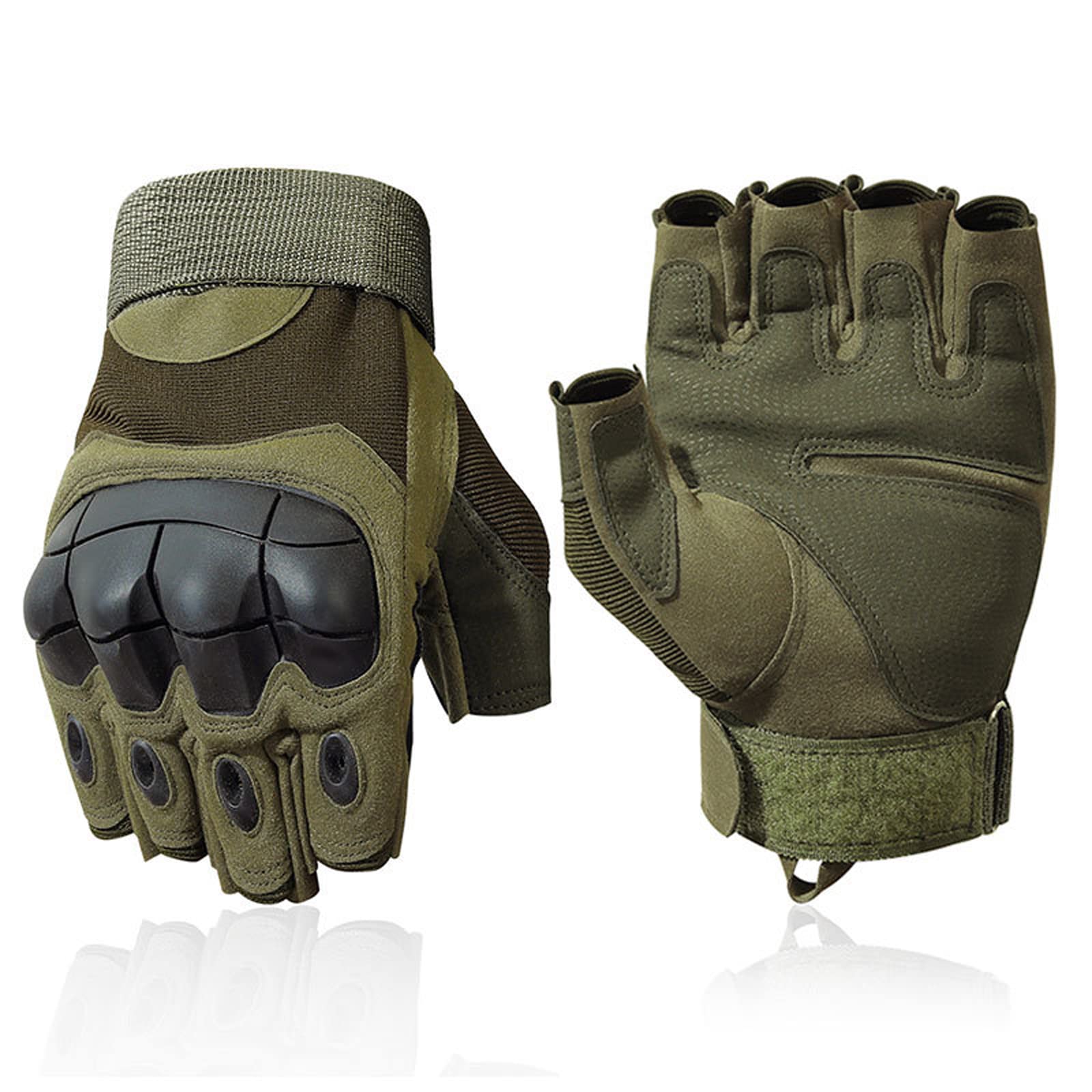 Photo 1 of SUJAYU Tactical Fingerless Gloves for Airsoft, Survival, Combat & Driving - Men's Motorcycle Gloves (Green, Medium)