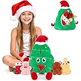 SuzziPals 5-in-1 Christmas Tree Stuffed Animal with Babies Inside, 5PC Set Plush Pillow with Mommy & 4 Babies, Christmas Tree Decor, Stuffed Animal Gift, Imaginative Play Toy