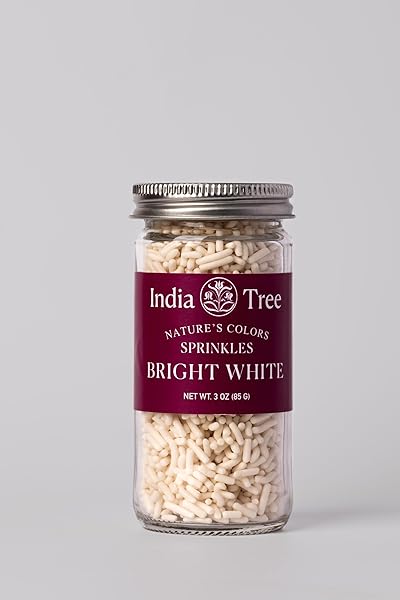 BRIGHT WHITE SPRINKLES – VEGAN, NON‑GMO, DYE‑FREE, ALLERGEN‑FREE, 3 OZ JAR – INDIA TREE NATURE’S COLORS