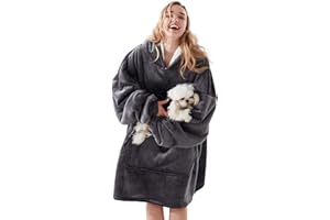 Newspin Thick Wearable Blanket Hoodie, Oversized Sherpa Wearable Blanket with Giant Pocket, Warm & Cozy Blanket Hoodie as Gift Hoodie Sweatshirt Blanket for Women Men, One Size Fits All - Dark Grey