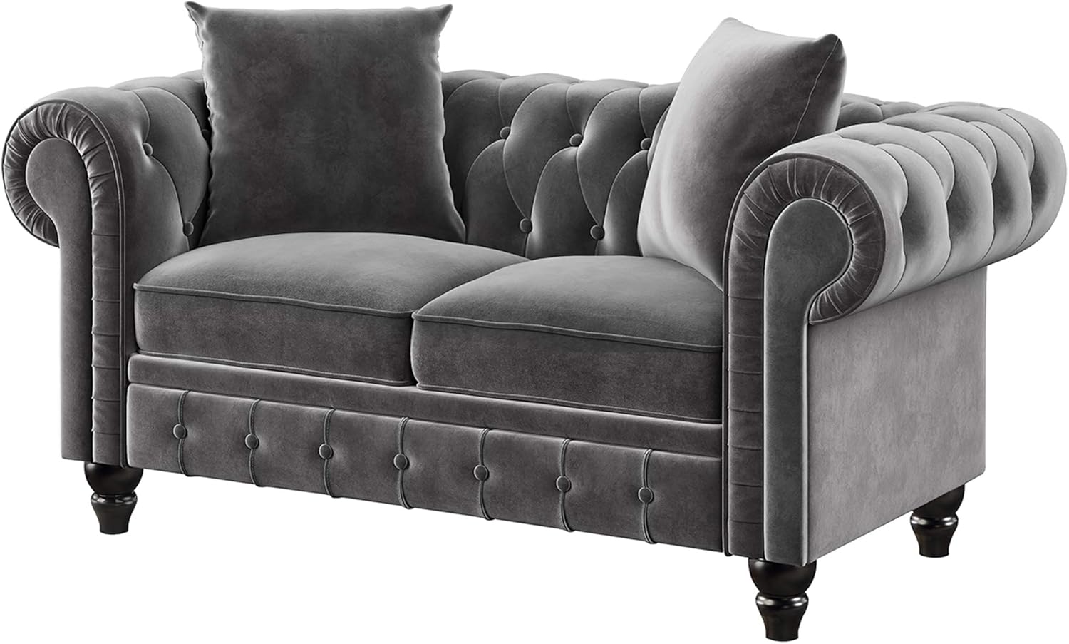 Tufted Velvet Upholstered Loveseat(2 Piece Sectional Sofa Set) and 3 Seat Sofa Classic Chesterfield Sofa Set, 5 Pillows Included Combo-Grey (Grey -2seat)