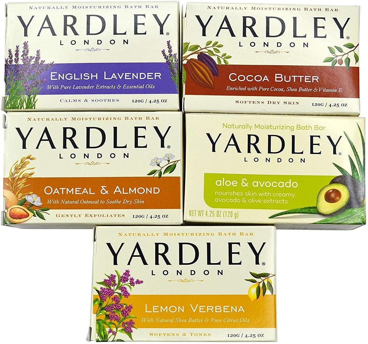 Yardley London Soap Bath Bar Bundle - 10 Bars: English Lavender, Oatmeal and Almond, Aloe and Avocado, Cocoa Butter, Lemon Verbena 4.25 Ounce Bars (Pack of 10 Bars, Two of each) : Beauty